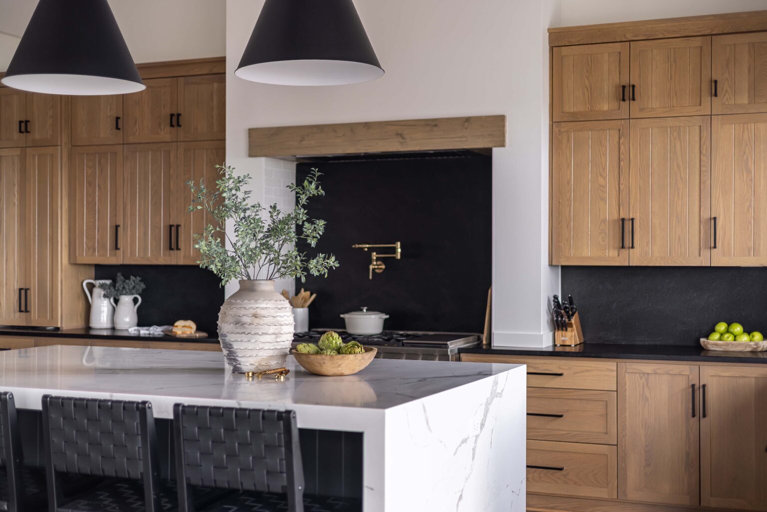 Kitchen renovated with bright, custom features.